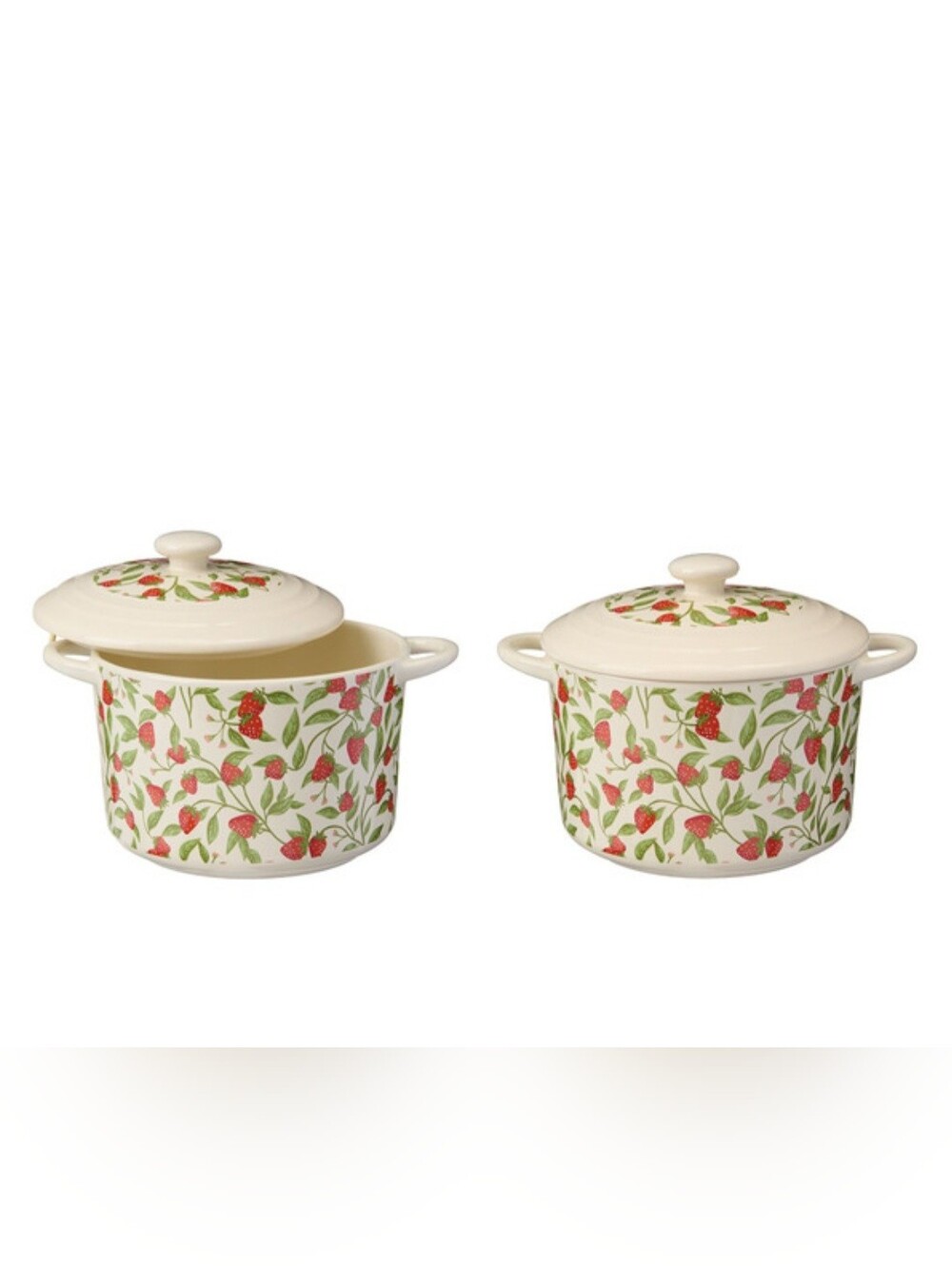 New Crofton Farmhouse 2pk Mini Casserole Dish Ceramic Strawberries .8qt w/Lids